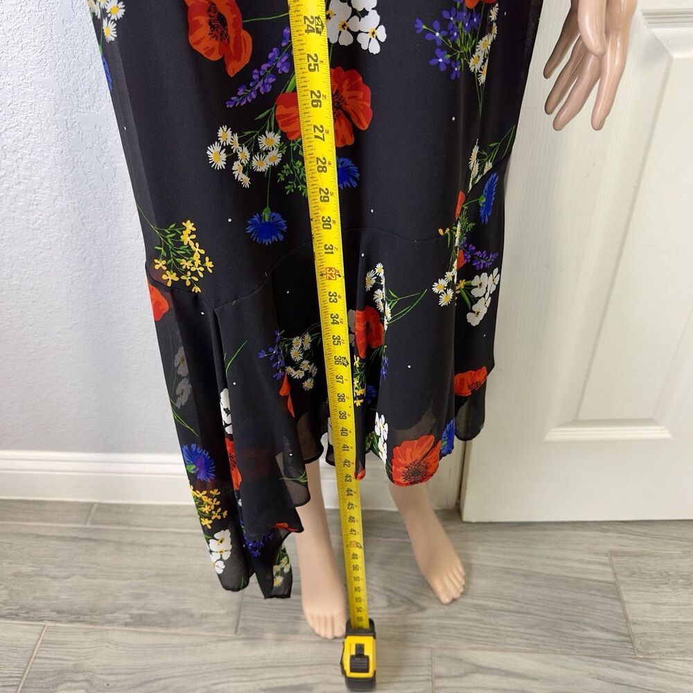 CALVIN KLEIN Women's Asymmetrical Hem Floral Printed Chiffon Midi Dress 16W - Picture 9 of 10